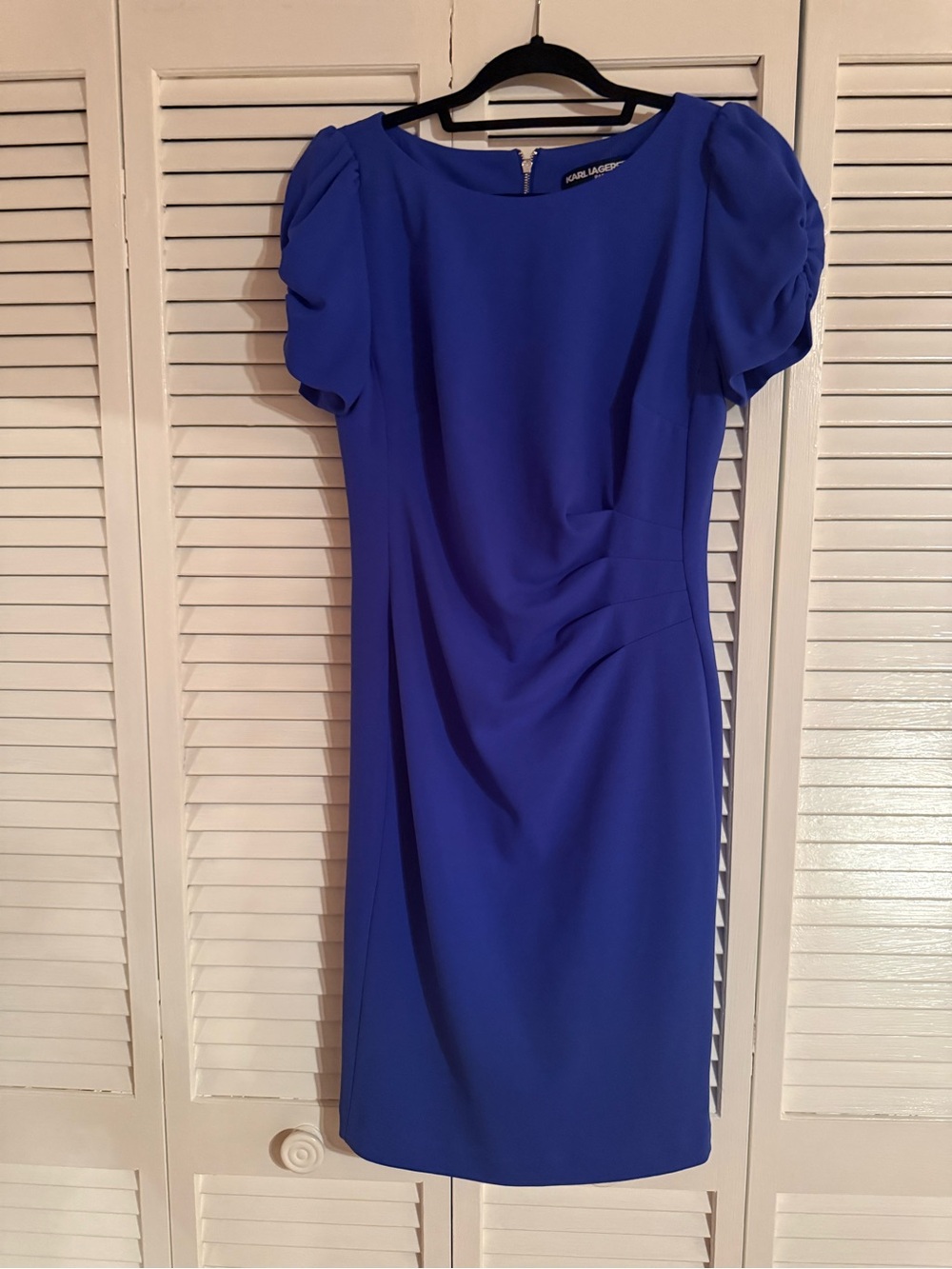 Karl Lagerfeld Cobalt Blue Puff Sleeve Sheath Dress